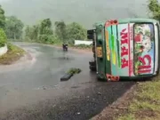 Bus Overturns in Keonjhar, close shave for Passengers Bus Overturns in Keonjhar