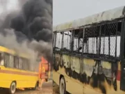 School bus fire in Jaisalmer, narrow escape for 17 children School bus fire in Jaisalmer