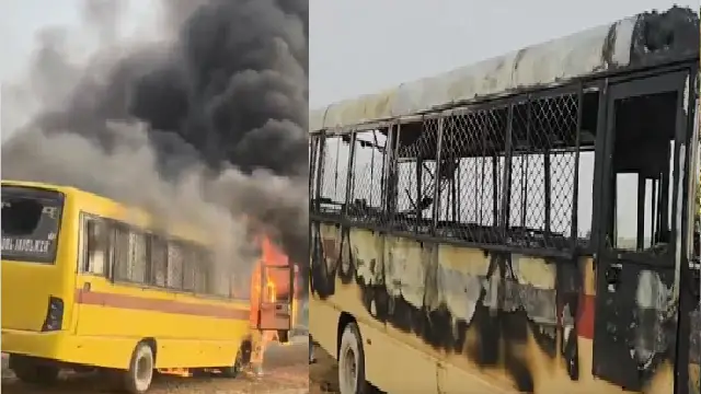 School bus fire in jaisalmer School bus fire in Jaisalmer