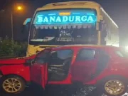 Road accident in Bhadrak, close shave for passengers as bus hits car bus accident in bhadrak