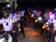 Flickering light for Traffic Police personnel in Bhubaneswar during night patrolling Flickering Light for Traffic Police