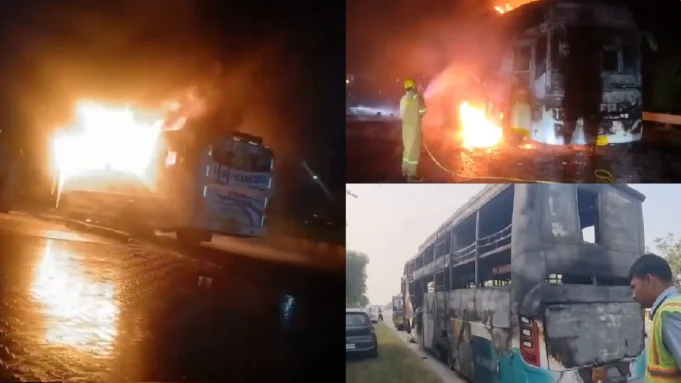 bus fire on yamuna expressway