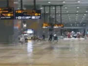 Waterlogging at Delhi airport leads to several flight diversions and hundreds of delays waterlogging at delhi airport